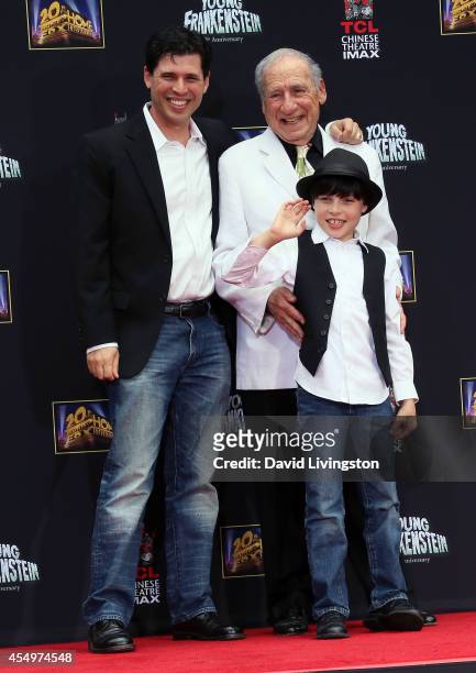 Writer/director/actor Mel Brooks and son writer Max Brooks and grandson Henry Michael Brooks attend the Mel Brooks hand and footprint ceremony at the...