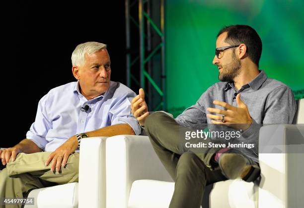Aspen Institute President and CEO Walter Isaacson and Medium CEO Evan Williams speak onstage at TechCrunch Disrupt at Pier 48 on September 8, 2014 in...