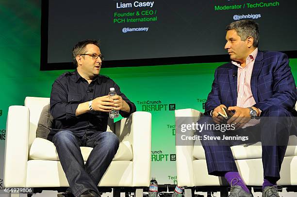 International Founder and CEO Liam Casey and TechCrunch Writer and Moderator John Biggs speak onstage at TechCrunch Disrupt at Pier 48 on September...