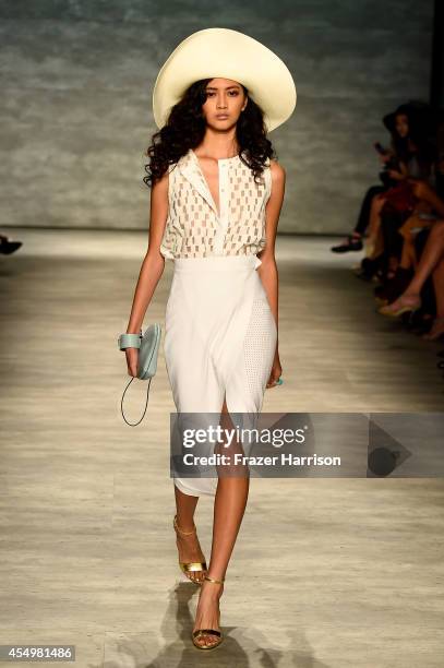 Model walks the runway at the Georgine fashion show during Mercedes-Benz Fashion Week Spring 2015 at The Pavilion at Lincoln Center on September 8,...