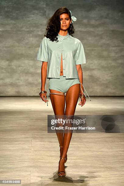 Model walks the runway at the Georgine fashion show during Mercedes-Benz Fashion Week Spring 2015 at The Pavilion at Lincoln Center on September 8,...