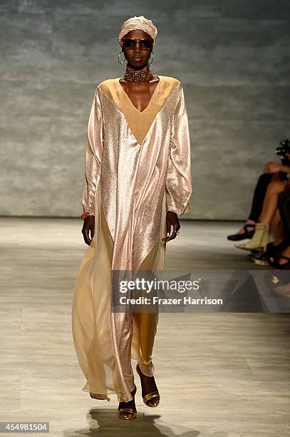 Model walks the runway at the Georgine fashion show during Mercedes-Benz Fashion Week Spring 2015 at The Pavilion at Lincoln Center on September 8,...