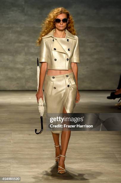 Model walks the runway at the Georgine fashion show during Mercedes-Benz Fashion Week Spring 2015 at The Pavilion at Lincoln Center on September 8,...