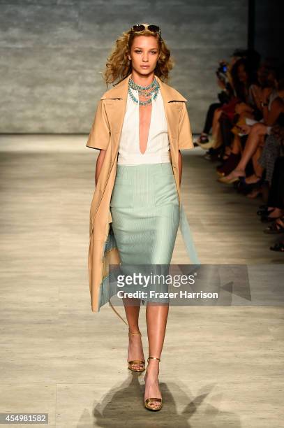 Model Oda Marie Nordengen walks the runway at the Georgine fashion show during Mercedes-Benz Fashion Week Spring 2015 at The Pavilion at Lincoln...