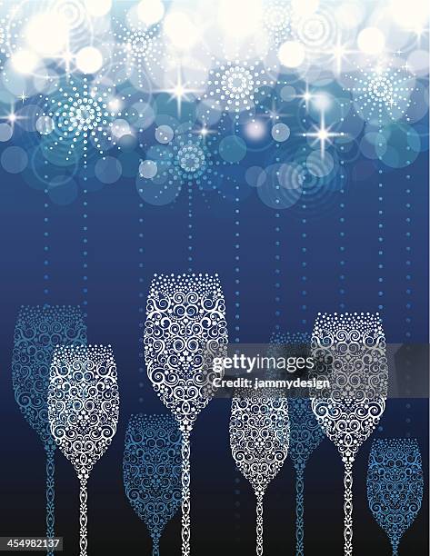 champagne toast celebration - blue swirls with bubbles stock illustrations