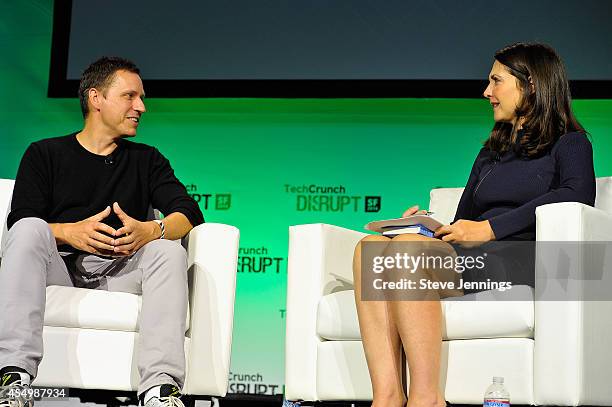 Founders Fund Managing Partner Peter Theil and TechCrunch Co-Editor and Moderator Alexia Tsotsis speak onstage at TechCrunch Disrupt at Pier 48 on...