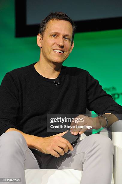 Founders Fund Managing Partner Peter Theil speaks onstage at TechCrunch Disrupt at Pier 48 on September 8, 2014 in San Francisco, California.