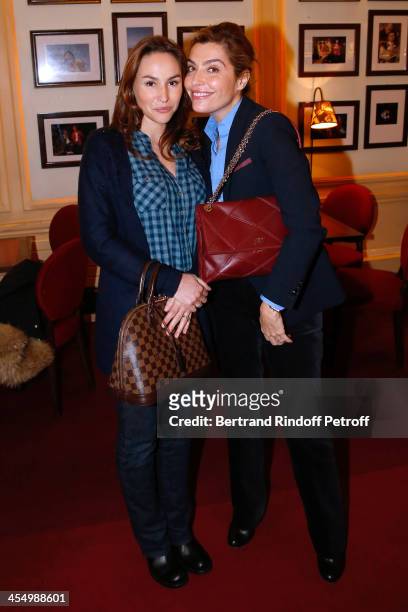 Actresses Vanessa Demouy and Daphne Roulier attend the François-Xavier Demaison show, 'Demaison S'Evade...' Premiere at Theatre Edouard VII on...
