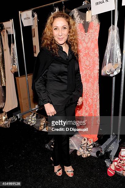 Designer Reem Acra backstage at the Reem Acra fashion show during Mercedes-Benz Fashion Week Spring 2015 at The Salon at Lincoln Center on September...