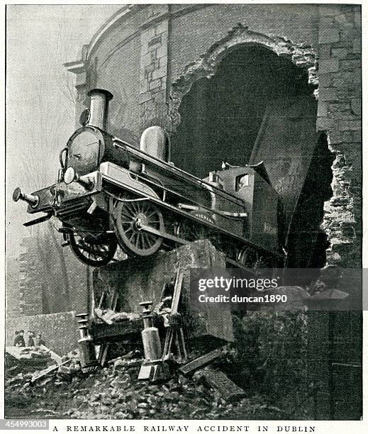 stockillustraties, clipart, cartoons en iconen met railway accident, dublin - derailment