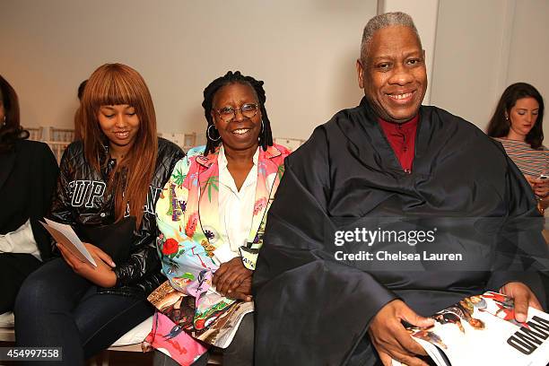 Jerzey Dean, Whoopi Goldberg and André Leon Talley attend the Zac Posen fashion show during Mercedes-Benz Fashion Week Spring 2015 on September 8,...