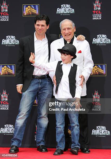 Max Brooks, Mel Brooks and Henry Michael Brooks attend the Hands and Footprint Ceremony for Mel Brooks at the TCL Chinese Theatre on September 8,...