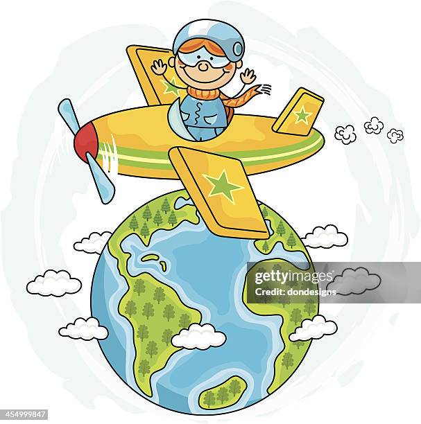 globe travel kids - child pilot stock illustrations