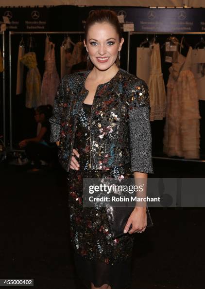 Laura Osnes attends Dennis Basso during Mercedes-Benz Fashion Week