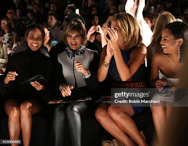 Jada Pinkett Smith, Lisa Rinna, Hoda Kotb and Garcelle Beauvais attend Dennis Basso during Mercedes-Benz Fashion Week Spring 2015 at The Theatre at...