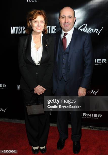 Actress Susan Sarandon and Brioni Worldwide CEO Francesco Pesci attend Artists for Peace and Justice NYC Holiday Benefit presented by Bovet 1822 at...