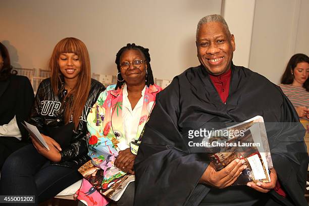 Jerzey Dean, Whoopi Goldberg and André Leon Talley attend the Zac Posen fashion show during Mercedes-Benz Fashion Week Spring 2015 on September 8,...