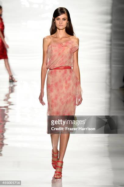 Model walks the runway at the Reem Acra fashion show during Mercedes-Benz Fashion Week Spring 2015 at The Salon at Lincoln Center on September 8,...