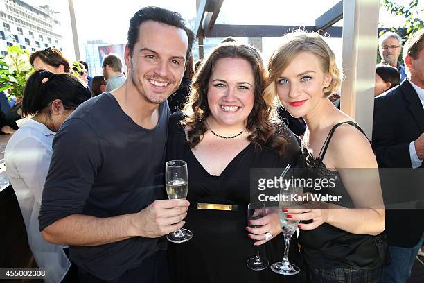 Actors Andrew Scott, Jessica Gunning, and Faye Marsay attend the British Film Commission We are UK Film Party during the 2014 Toronto International...