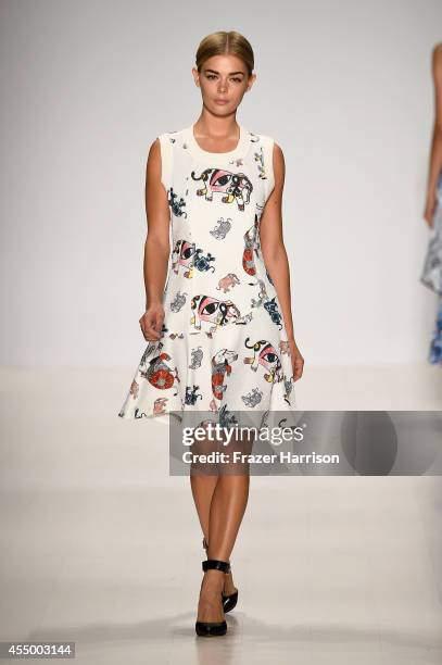 Model walks the runway at the Oudifu fashion show during Mercedes-Benz Fashion Week Spring 2015 at The Salon at Lincoln Center on September 8, 2014...