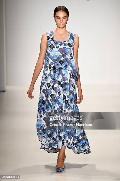 Model walks the runway at the Oudifu fashion show during Mercedes-Benz Fashion Week Spring 2015 at The Salon at Lincoln Center on September 8, 2014...