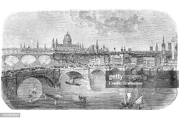 ilustraciones, imágenes clip art, dibujos animados e iconos de stock de 1872 grabado del puente de londres - london bridge england