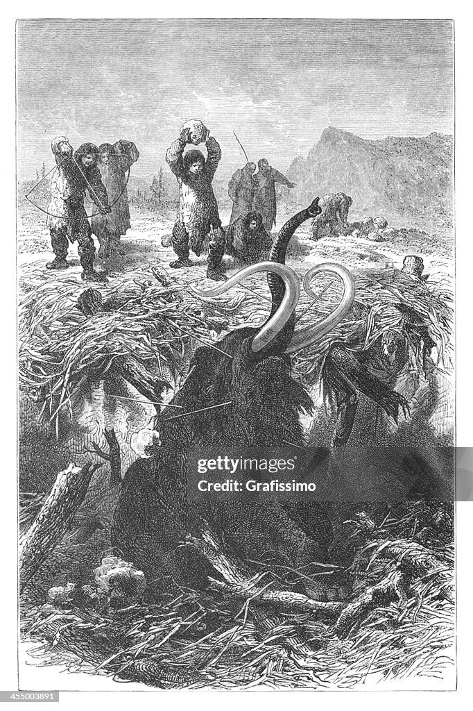 Gravieren hunters Töten mammoth im ice age