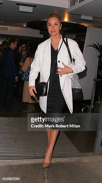 Tamzin Outhwaite leaving a performance of Breeders at the Palace theatre on September 8, 2014 in London, England.