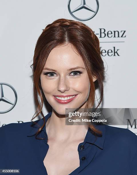 Alyssa Campanella attends the Mercedes-Benz Lounge during Mercedes-Benz Fashion Week Spring 2015 at Lincoln Center on September 7, 2014 in New York...