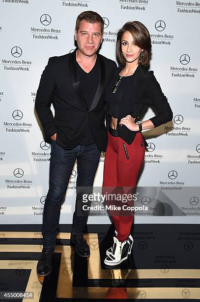 Tom Murro and Kaitlin Monte attend the Mercedes-Benz Lounge during Mercedes-Benz Fashion Week Spring 2015 at Lincoln Center on September 8, 2014 in...