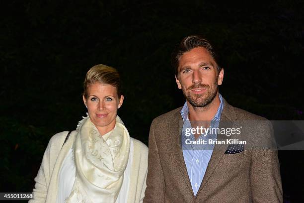 Goalie Henrik Lundqvist and wife Therese Andersson attend Polo Ralph Lauren For Women during Mercedes-Benz Fashion Week Spring 2015 at Cherry Hill in...