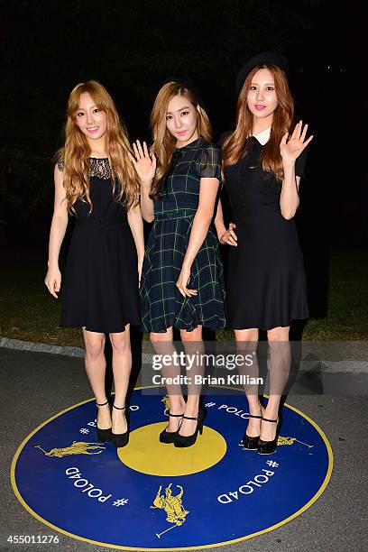 Korean pop stars Girls' Generation-TTS attend Polo Ralph Lauren For Women during Mercedes-Benz Fashion Week Spring 2015 at Cherry Hill in Central...