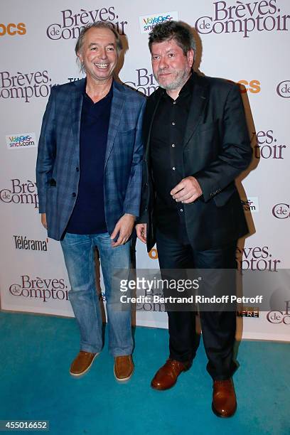 Humorists Philippe Chevallier and Regis Laspales attend the 'Breves de Comptoir' : movie premiere at Theatre du Rond Point on September 8, 2014 in...