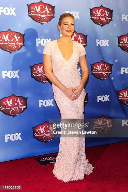 Recording artist LeAnn Rimes poses in th press room during the American Country Awards 2013 at the Mandalay Bay Events Center on December 10, 2013 in...