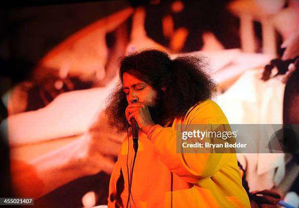 Comedian and Musician Reggie Watts performs onstage at Artists for Peace and Justice NYC Holiday Benefit presented by Bovet 1822 at Up&Down on...
