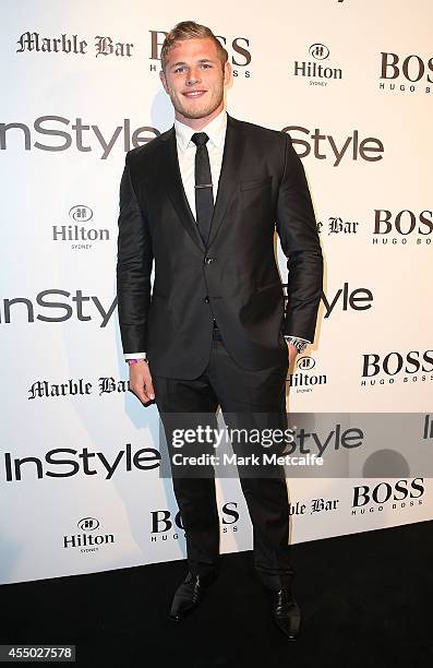 Thomas Burgess arrives at the InStyle and Hugo Boss Men of Style Cocktail Party at Hilton Hotel on September 9, 2014 in Sydney, Australia.