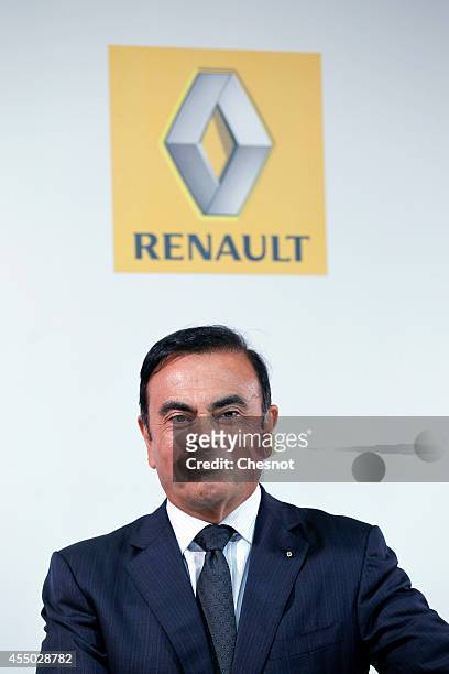 The CEO of French carmaker Renault, Carlos Ghosn attends a press conference with French industrial group Bollore head Vincent Bollore at the Atelier...