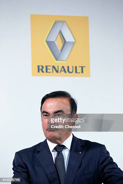 The CEO of French carmaker Renault, Carlos Ghosn attends a press conference with French industrial group Bollore head Vincent Bollore at the Atelier...