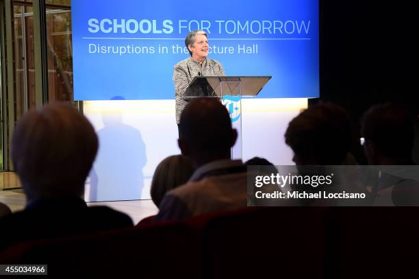Janet Napolitano, president of the University of California speaks onstage at The New York Times 2014 Schools For Tomorrow Conference at...