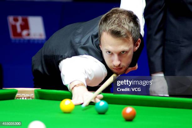 Judd Trump of England plays a shot in the match against Dominic Dale of Wales during day two of the World Snooker Bank of Communications OTO Shanghai...