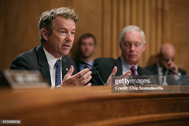 Sen. Rand Paul questions witnesses about military equipment given to local law enforcement departments by the federal government during a Senate...