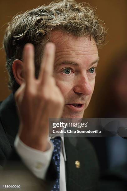 Sen. Rand Paul questions witnesses about military equipment given to local law enforcement departments by the federal government during a Senate...
