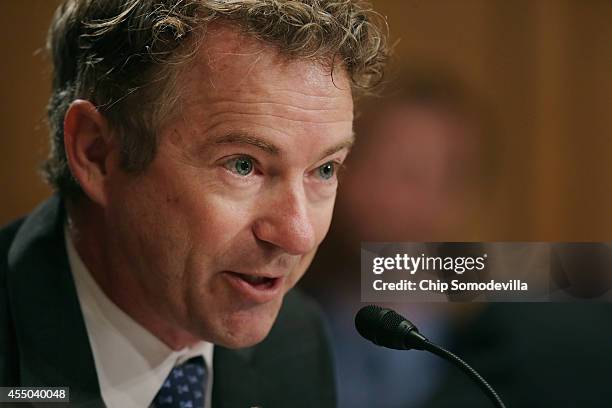 Sen. Rand Paul questions witnesses about military equipment given to local law enforcement departments by the federal government during a Senate...