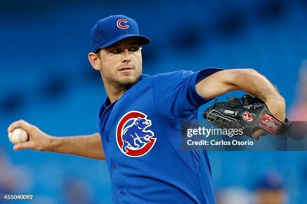 Cubs starter Jacob Turner delivers a pitch as the Toronto Blue Jays host the Chicago Cubs during interleague MLB action at Rogers Centre.