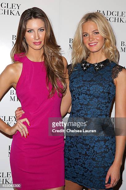 Katherine Webb and Erin Heatherton backstage at the Badgley Mischka fashion show during Mercedes-Benz Fashion Week Spring 2015 at The Theatre at...