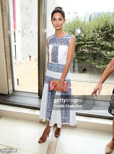 Lily Aldridge attends the Tory Burch fashion show during Mercedes-Benz Fashion Week Spring 2015 at Avery Fisher Hall at Lincoln Center for the...