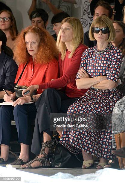 Grace Coddington, Virginia Smith and Anna Wintour attends the Rodarte fashion show during Mercedes-Benz Fashion Week Spring 2015 on September 9, 2014...