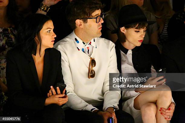 Musician Leigh Lezark, style features director of Teen Vogue Andrew Bevan, and model Coco Rocha attend the Noon By Noor fashion show during...