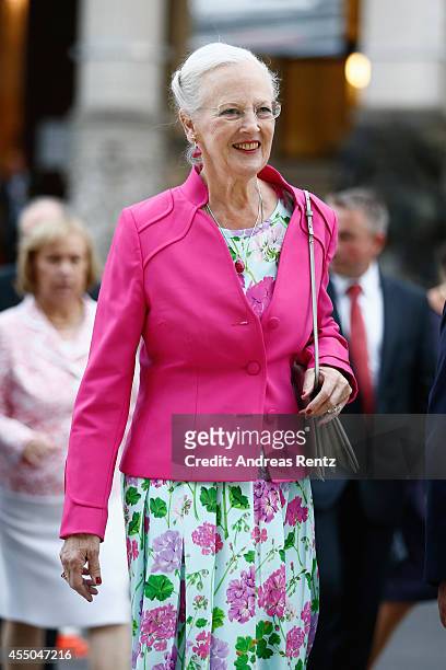 Queen Margrethe II of Denmark departs the Martin-Gropius-Bau on September 9, 2014 in Berlin, Germany. Queen Margrethe is in Berlin on a two-day...