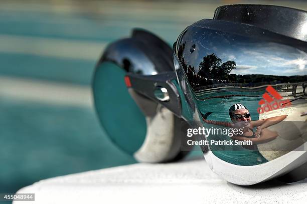 Swimmer Allison Schmitt poses for a portrait at Meadowbrook Aquatic & Fitness Center on June 25, 2014 in Baltimore, Maryland. Adidas announced...